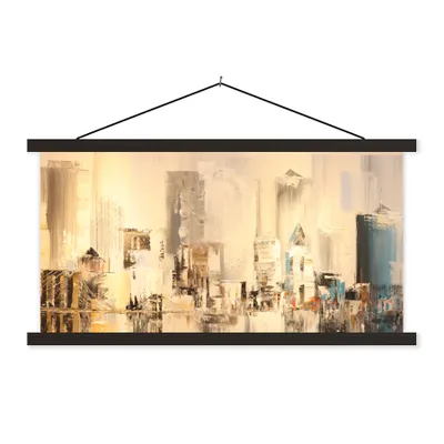 Produktbild von MuchoWow® Textilposter Gemälde - Öl - Abstrakt - Skyline 150x75 cm mit schwarzem Rahmen - Posterleiste