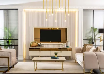 Productafbeelding van Beige woonkamer meubels: set, dressoir, luxe salontafel, TV-meubel