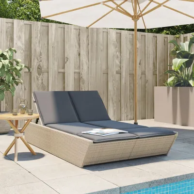 Produktbild von Maison Exclusive - Doppel-Sonnenliege mit Auflagen Beige Poly Rattan