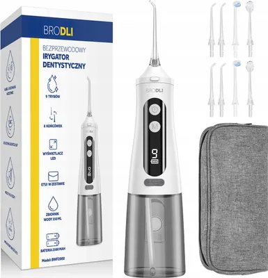 Obrázok produktu pre Bezdrôtový zubný irigátor s 9 režimami, 8 nástavcami a puzdrom, IPX7, značka Brodli