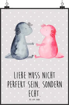 Produktbild von Mr. & Mrs. Panda Bild Axolotl Liebe DIN A0 - Grau Pastell - Geschenk, Valentinstag, kunstdruck poster, Wandbild, wanddeko, drucke, Freund, Plakat