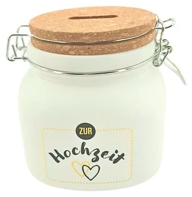 Produktbild von Weißes Hochzeits-Sparglas aus Glas mit Schloss und Schlüssel und Entnahmeöffnung