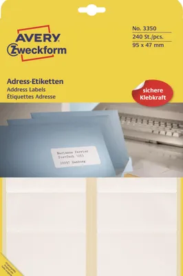Image de Avery Zweckform® 3350 3350 Étiquettes d'adresse - 95 x 47 mm, autocollantes, 240 pièces