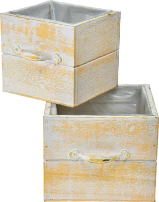 Produktbild von Pflanzschublade Vintage Orange Weiß Set 2 Holz Retro Deko Griff
