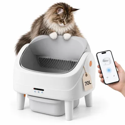 Produktbild von 70L+14L Selbstreinigendes Katzenklo Automatisches Katzentoilette mit offenem Design & App, für Mehrkatzen, 8 Sicherheitssensoren, Geruchskontrolle