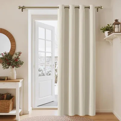 Image de Rideau thermique pour porte, protection contre le froid, couleur beige clair, dimensions 200 cm de hauteur x 140 cm de largeur (lot de 1), occultant