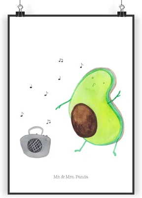 Produktbild von Mr. & Mrs. Panda Bild Avocado Tanzen DIN A4 - Weiß - Geschenk, Fröhlich, Singen, drucke, Plakat, Wanddekoration, Musik, wanddeko, Wandbild, Party