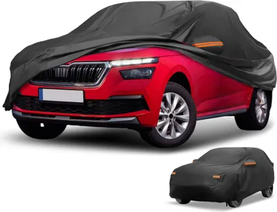 Image de Housse De Voiture ImpermšŠable Toutes Saisons Protection Contre Le Soleil Et La Pluie Pour Skoda Pour Karoq 2017-2023 210D-Pu Noir Avec Bandes RšŠflšŠchissantes