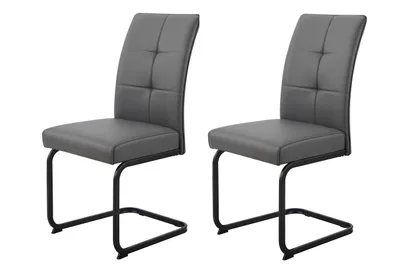 Produktbild von Hela Tische, 2er SET Esszimmerstuhl Freischwinger Malta, Kunstleder Grau, ergonomischer Rücken mit Steppung, Vierkantgestell Schwarz, 120kg belastbar