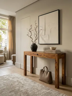 Produktbild von Konsolentisch MUMBAI Massivholz Sheesham Konsole mit 1 Schublade Schreibtisch 120 x 40 cm Landhaus-Stil Sideboard