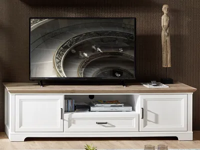 Produktbild von TV-Lowboard Sideboard HiFi Element Fernsehtisch Unterschrank Rack "Jillana II" Pinie hell / Artisan Eiche
