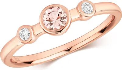 Image de Bague Femme Trilogie Or Rose 375/1000 et Diamant Brillant 0.07 Carat HI - I1 avec Morganite, 49 (15.6); TRS32317RSJ
