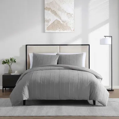 Produktbild von Vera Wang Queen-Bettwäsche-Set, weiche Baumwoll-Bettwäsche mit glatter Baumwoll-Perkal-Rückseite, leicht für ganzjährigen Komfort, 3-teiliges Bettwäsche-Set mit passenden Kissenbezügen (gewebte Biesen