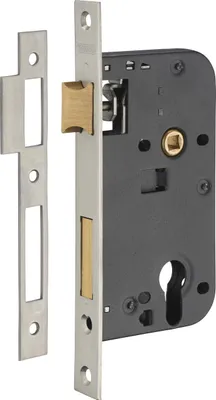 Image de Boitier de serrure encastrable à cylindre pour porte d'entrée, axe 50mm, bouts carrés, têtière laiton inox brossé - THIRARD