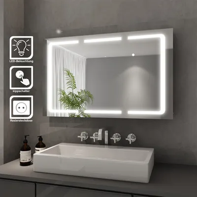 Zdjęcie produktu dla SONNI 105x65cm 3-drzwiowa szafka łazienkowa z lustrem ze stali nierdzewnej z oświetleniem LED przełącznikiem IP44 z gniazdem golarki