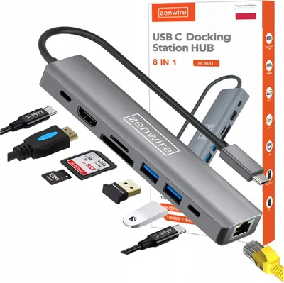 Produktbild von HUB - USB-C - Adapter - 8-in-1 - HDMI 2.0 - 4K 60 Hz Gigabit Ethernet 1000 Mbps - für Macbook Pro Air M1 M2 M3 M4