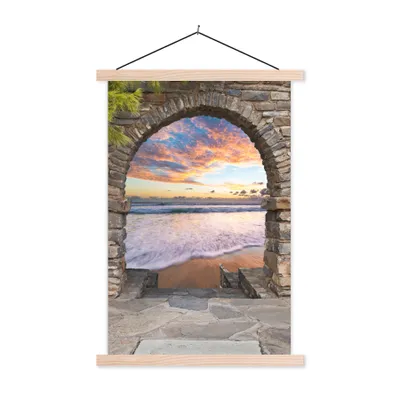 Produktbild von MuchoWow® Textilposter Abend - Meer - Strand - Aussicht 60x90 cm mit holzfarbenen Rahmen - Textil
