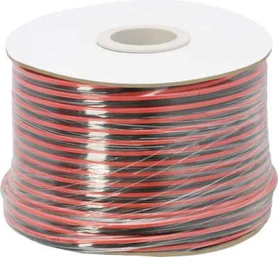 Produktbild von Lautsprecherkabel - 2×1,50 mm² - 100 % sauerstofffreies Kupfer (OFC) - verdrillte Adern - rot/schwarzer PVC-Mantel - Außenabmessungen 6,3 × 3,0 mm - 100 m Papierrolle - Für hohe Leistungsübertragung und optimale Klangwiedergabe [20085]