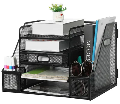 Produktbild von Büro-Organizer mit 5 Ebenen - Dokumentenhalter - Papierlade-Organizer - Metall - Robustes Design - Aufgeräumter Schreibtisch - Papierorganizer