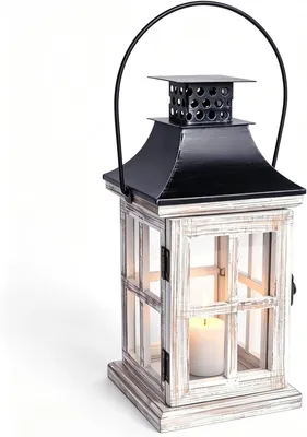 Image de Décoration de style rustique, bougeoir rustique de 26 cm, lanterne en bois, idéale pour l'intérieur et l'extérieur