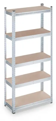 Productafbeelding van 2 x Zwaar belastbaar stellingrek, hoogte x breedte x diepte: 150 x 70 x 30 cm, draagvermogen: 750 kg, verzinkt staal, geschikt voor opslag in kelder en garage, kleur: naturel/zilver