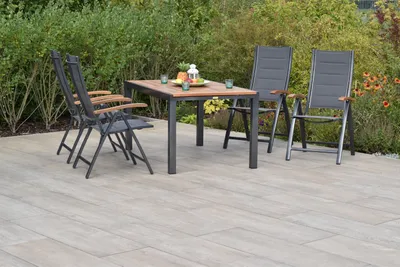 Produktbild von Merxx Gartenmöbelset Paxos 5tlg., 4 Klappsessel, Ausziehtisch 150 (200) x 90 cm- Aluminium/Akazie/Textil