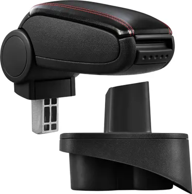 Immagine prodotto di [Bracciolo centrale, perfetto per Mercedes Classe A W168 (solo dal facelift 03.2001) - bracciolo con vano portaoggetti - rivestito - Similcuoio nera con cuciture rosse