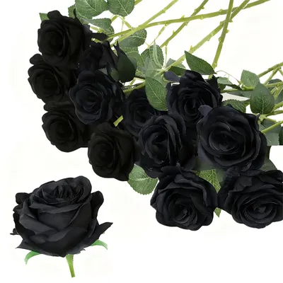 12 Kunstrosen, 50 cm, schwarz, Seidenblumen für Dekoration