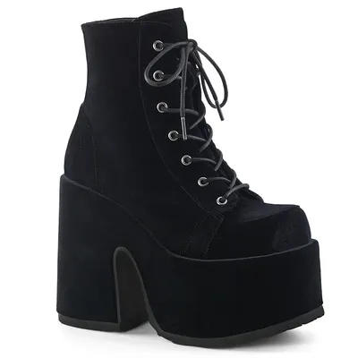 Produktbild von Demonia | Plateau Stiefeletten - Camel-203 - EU 39 - Schwarz Velours - Hohe Absätze - Trendy & Komfortabel