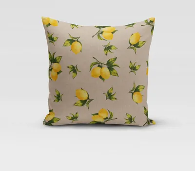 Produktbild von SCHÖNER LEBEN. Kissenhülle Halbpanama Zitronen natur grün gelb Größe 80x80cm (HxB) 80x80cm (HxB) Größe