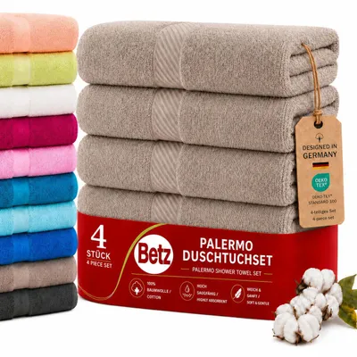 Produktbild von Betz 4 Stück Duschtücher 70x140 cm PALERMO 100% Baumwolle  Farbe: stone