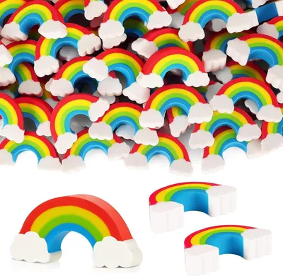 Produktbild von 48 Stück Regenbogen-Radiergummi-Set - Bunte Radiergummis für Kinder - Perfekt für Schule und Partys