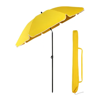Produktbild von Sekey Sonnenschirm Rund Ø 180 cm Terrassen Gartenschirm Strandschirm mit kurbel & Schutzhülle Neigungswinkel und Höhe verstellbar, Gelb
