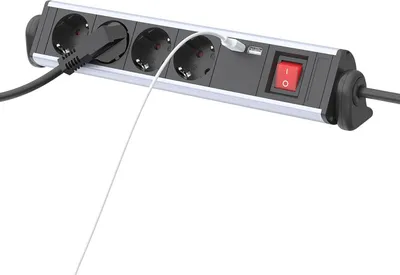 Produktbild von Steckdosenleiste – 4-fach – mit 2 USB-Anschlüssen, Mehrfachsteckdose – 3680W – Schwarz