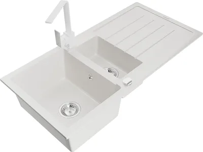 Immagine prodotto di Mexen Andres lavello in granito 1,5 vasca con scolapiatti e miscelatore cucina Rita, bianco - 6515-20-670300-20