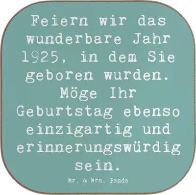 Produktbild von Mr. & Mrs. Panda Untersetzer für Gläser Spruch 1925 Geburtstag - Meeresbrise - Geschenk, Happy Birthday, gläseruntersetzer, feiern, Coaster, Jahrgang, erinnerungswürdig