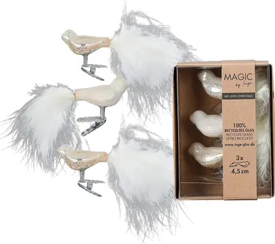 Christbaumschmuck Vögel auf Clip 4,5cm Glas 3er Set - Blanched Almond