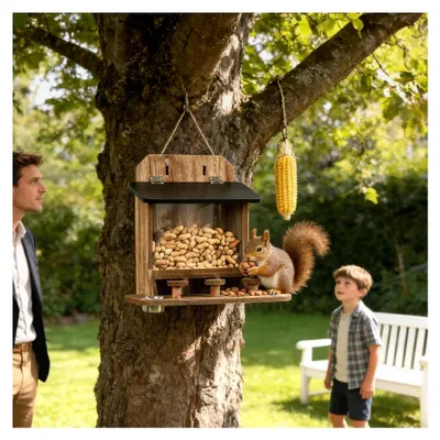 Produktbild von Externer Futterspender für Eichhörnchen aus Holz, wasserdicht, Futterstation für Garten und Vorgarten