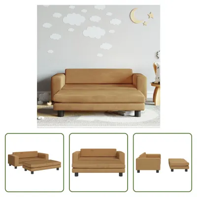 Obrázek produktu pro The Living Store dětská pohovka s taburetem hnědá 100x50x30 cm sametová