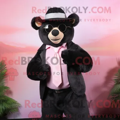 Produktbild von Maskottchenkostüm REDBROKOLY Pinker Brillenbär mit Anzugjacke und Mütze