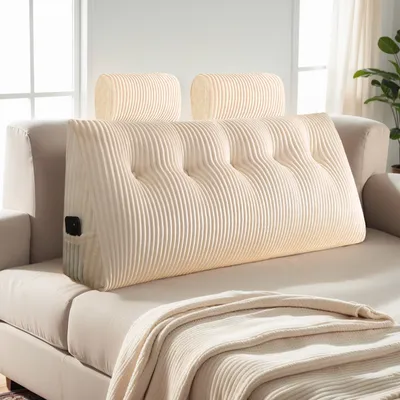 Produktbild von Topchances Rückenkissen Lesekissen Rückenlehne Kissen für Bett Sofa Kopfteil, Keil-Kopfteilkissen Gepolstert Bettkissen Keilkissen,Beige,150x50x20cm