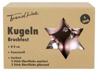 Produktbild von Trendline Weihnachtskugeln bruchfest, langlebig Ø 8 cm rosa 6 Stück