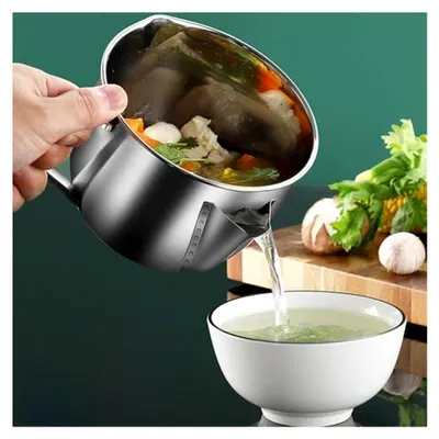 Produktbild von Fetttrennkanne 1L Mit Bodenfreigabe – Fettabscheider Für Soßen & Suppen Aus Hitzebeständigem Material, Inkl. Sieb & Messskala, Spülmaschinenfest, Fett-Trenner Für DIY-Küche