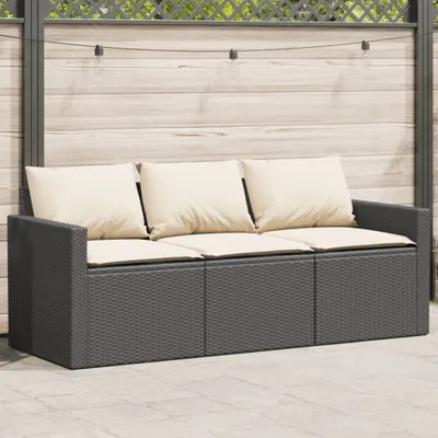 Produktbild von Möbel Gartensofa mit Kissen 3-Sitzer Schwarz Poly Rattan - Gartensofas 366340
