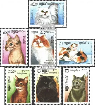 Produktbild von Briefmarken Kambodscha 1988 Mi 930-936 (kompl.Ausg.) gestempelt Katzen