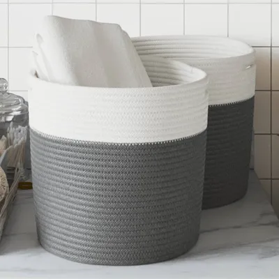 Produktbild von Möbel Aufbewahrungskörbe 2 Stk. Grau und Weiß Ø28x28 cm Baumwolle - Körbe 358457