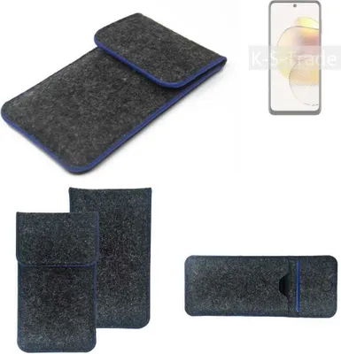 Produktbild von K-S-Trade Handy-Hülle Schutz-Hülle kompatibel mit Motorola Moto G73 5G Filztasche Pouch Tasche Case Sleeve Filzhülle dunkelgrau, blauer Rand