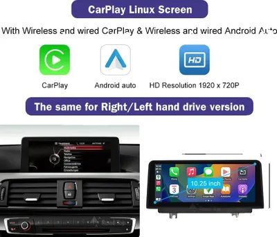 Zdjęcie produktu dla Carplay, wyświetlacz multimedialny, obsługa Android Auto, kompatybilny z BMW serii 1/2/3/4 F20/F21/F22/F30/F31/F33/F34/F36, 1025 F30 CIC NBT