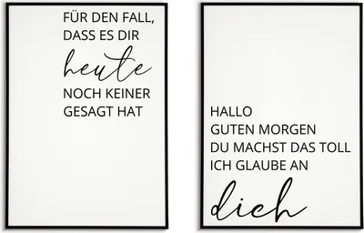 Produktbild von 2er Set Poster Motivation Wohnzimmer Küche Flur Schlafzimmer Wandbild Zuhause Wanddeko – A4 (21x29.7cm) / schwarzer Bilderahmen