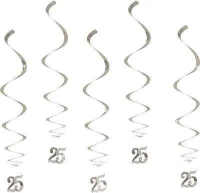 Produktbild von Oblique Unique 5 Wirbel Deckenhänger 25. Geburtstag Silberhochzeit mit Bändern und Ösen - silber